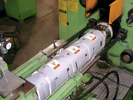 Removable reusable thermal blanket and jacket insulation installed on plastic extruder barrel