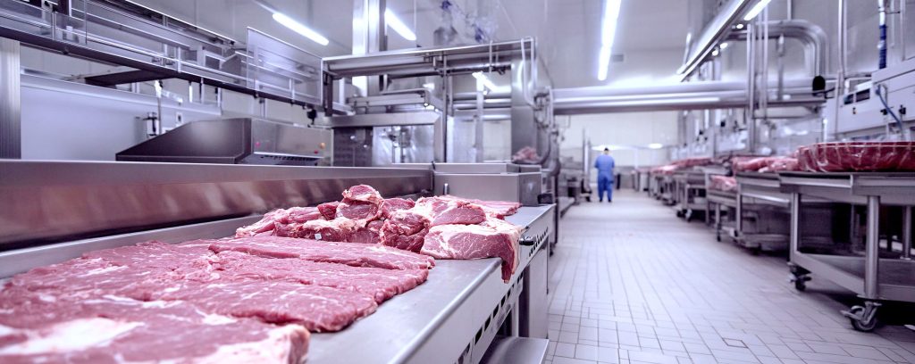 Meat processing facility with stainless-steel production equipment
